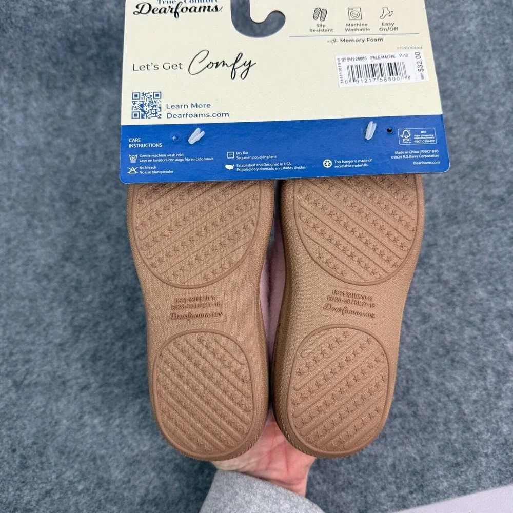 Dearfoams True Comfort Slippers Youth Girl Size 11/12 Pink Slip On Cozy Warm NEW